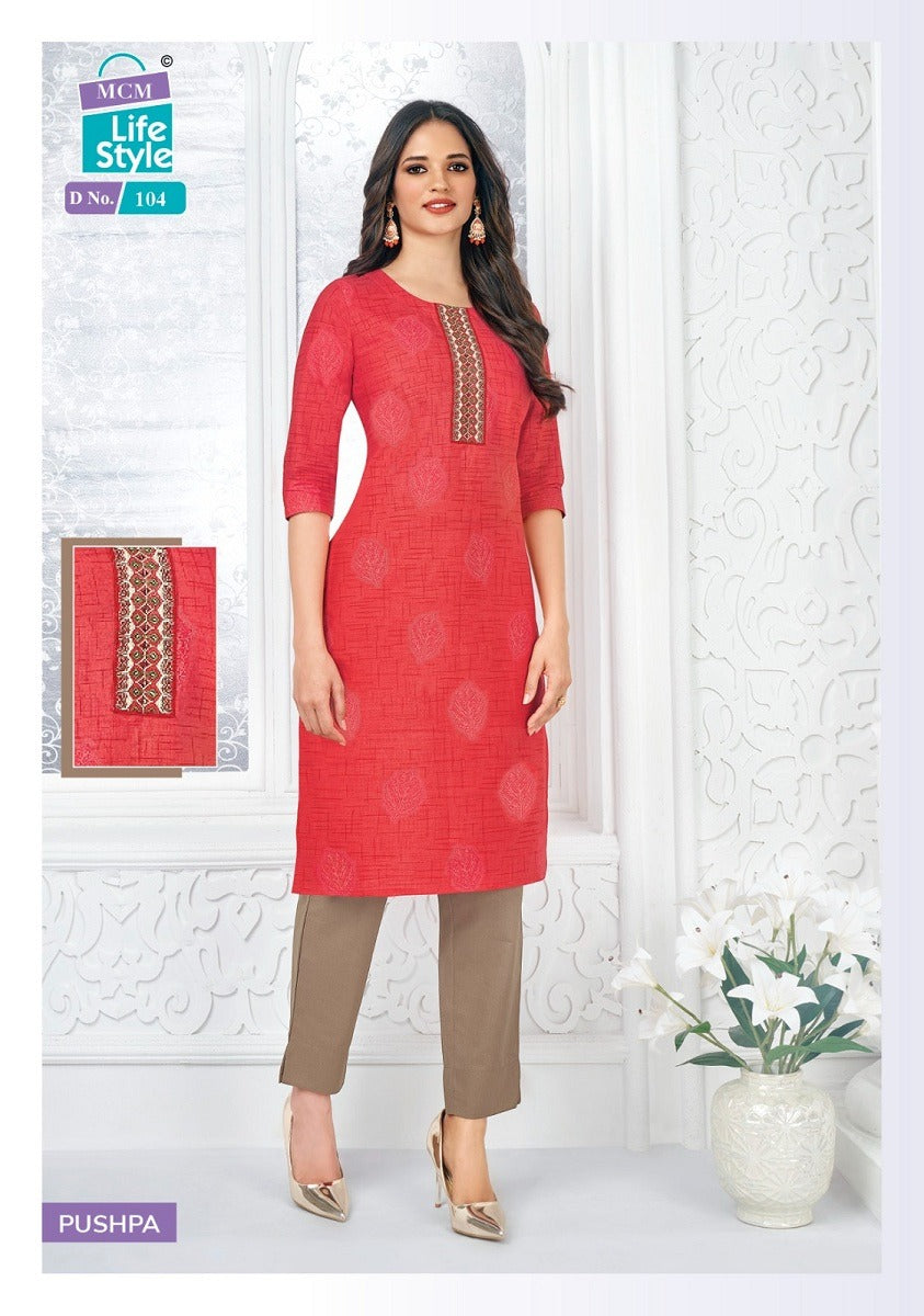 Pushpa Mcm Lifestyle Cotton Straight Cut Kurtis Manufacturer Gujarat