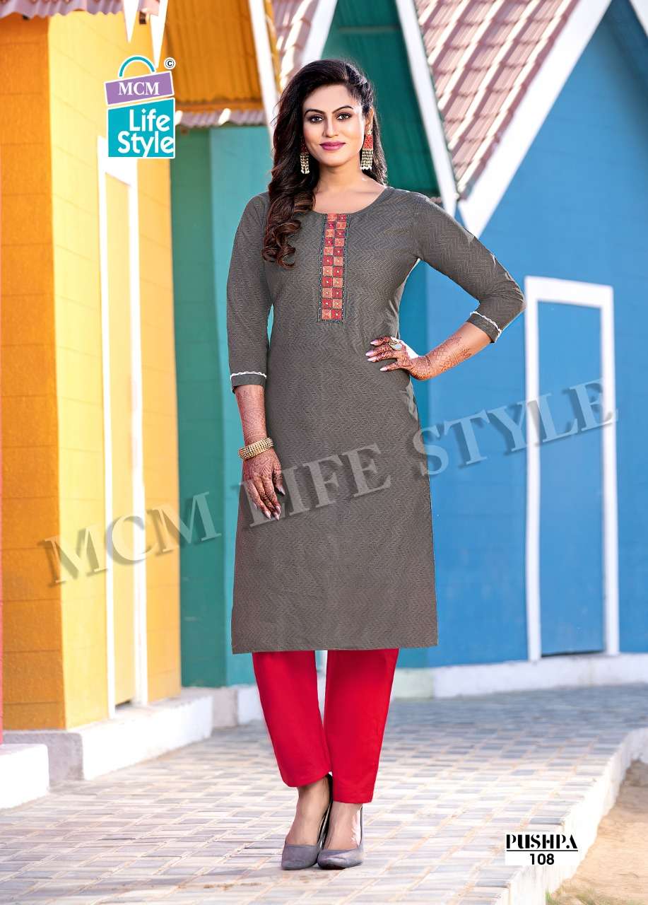 Pushpa Mcm Lifestyle Cotton Straight Cut Kurtis Manufacturer Gujarat