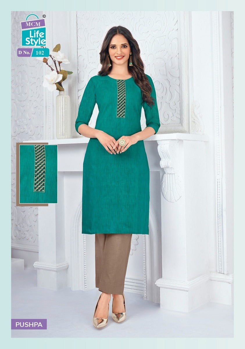 Pushpa Mcm Lifestyle Cotton Straight Cut Kurtis Manufacturer Gujarat