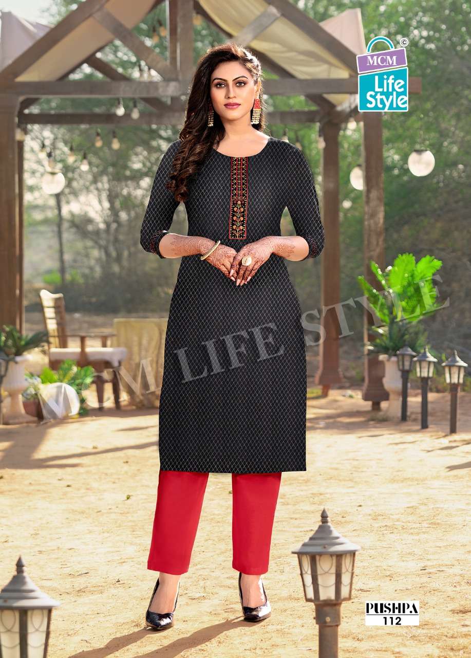 Pushpa Mcm Lifestyle Cotton Straight Cut Kurtis Manufacturer Gujarat