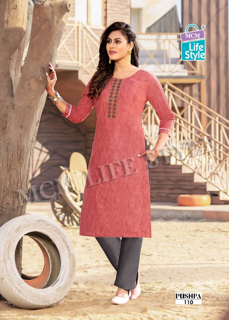 Pushpa Mcm Lifestyle Cotton Straight Cut Kurtis Manufacturer Gujarat