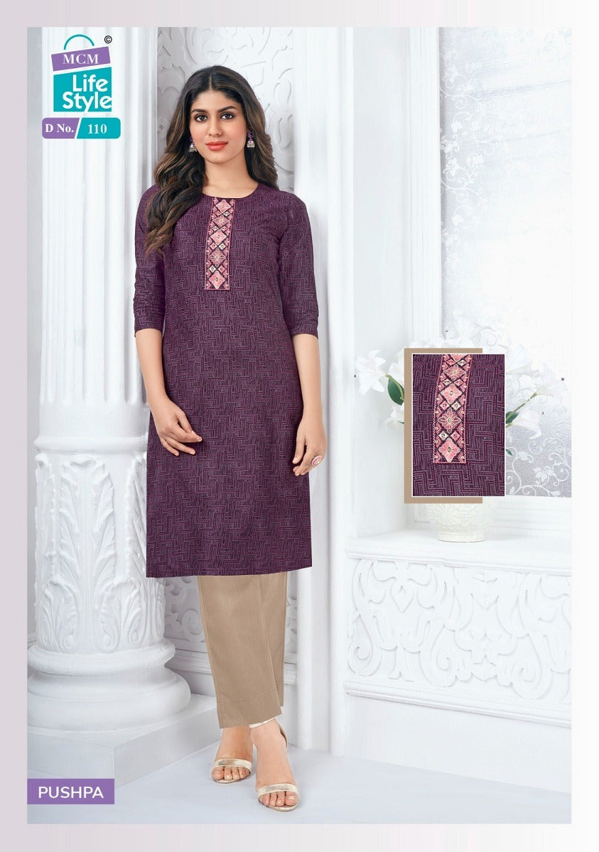 Pushpa Mcm Lifestyle Cotton Straight Cut Kurtis Manufacturer Gujarat