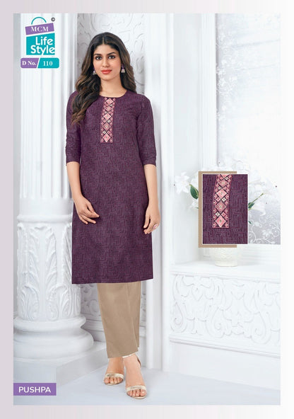 Pushpa Mcm Lifestyle Cotton Straight Cut Kurtis Manufacturer Gujarat