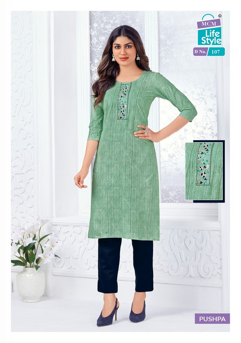 Pushpa Mcm Lifestyle Cotton Straight Cut Kurtis Manufacturer Gujarat