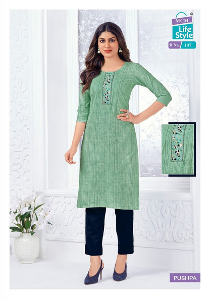 Pushpa Mcm Lifestyle Cotton Straight Cut Kurtis Manufacturer Gujarat