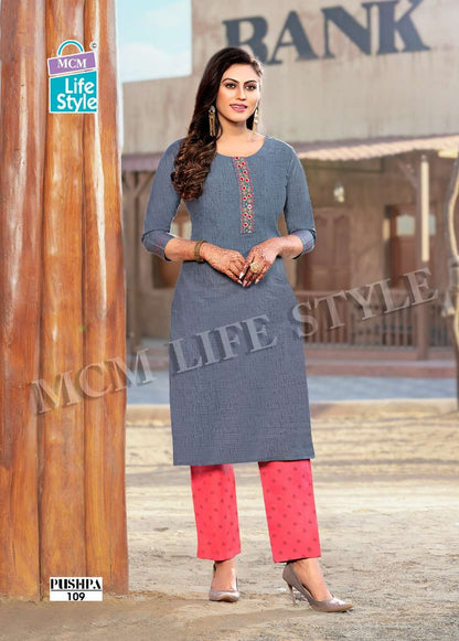 Pushpa Mcm Lifestyle Cotton Straight Cut Kurtis Manufacturer Gujarat