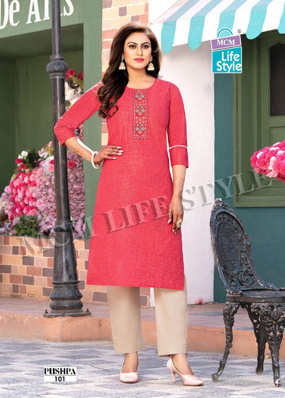Pushpa Mcm Lifestyle Cotton Straight Cut Kurtis Manufacturer Gujarat