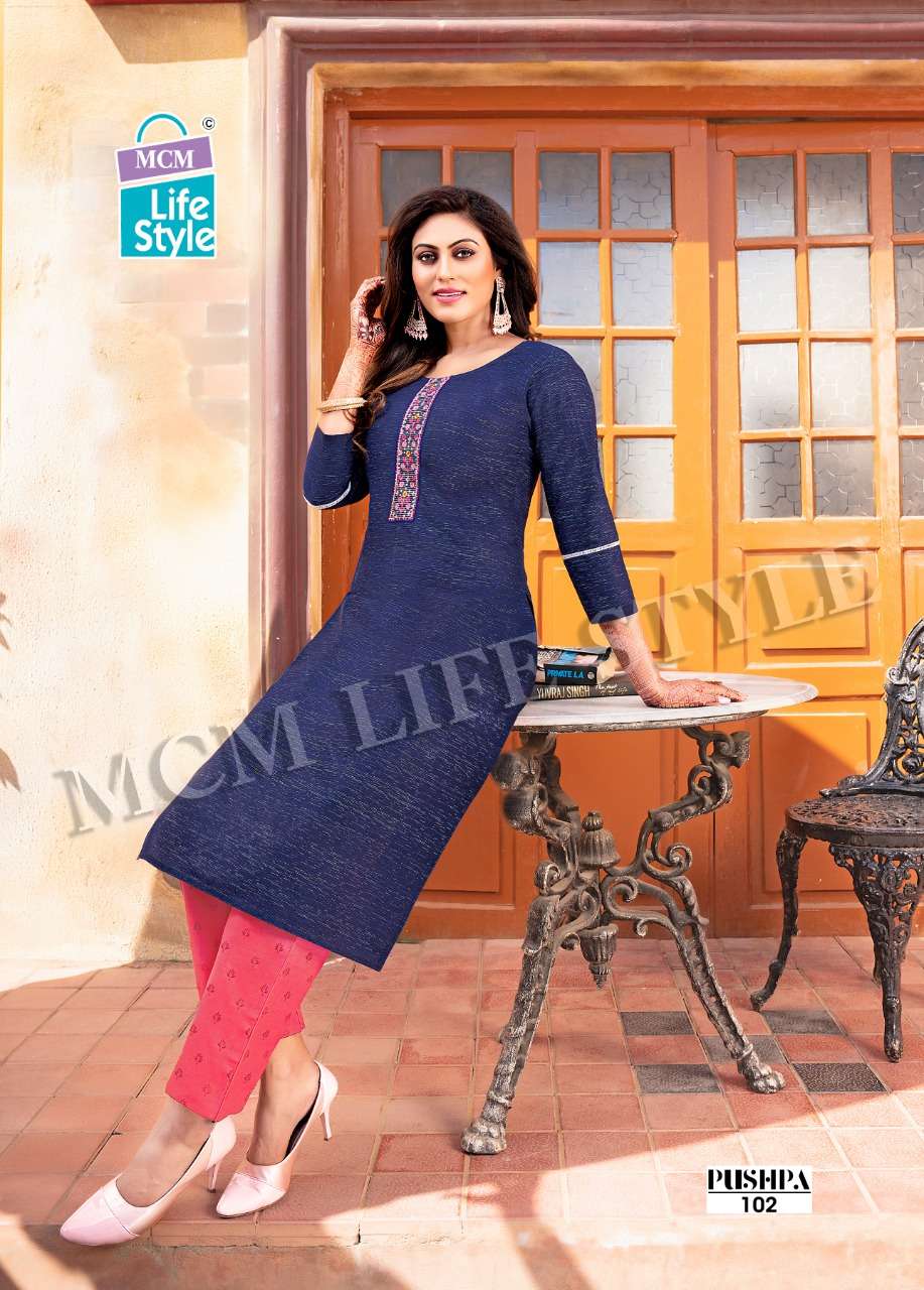 Pushpa Mcm Lifestyle Cotton Straight Cut Kurtis Manufacturer Gujarat
