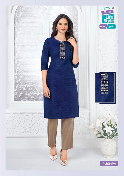 Pushpa Mcm Lifestyle Cotton Straight Cut Kurtis Manufacturer Gujarat