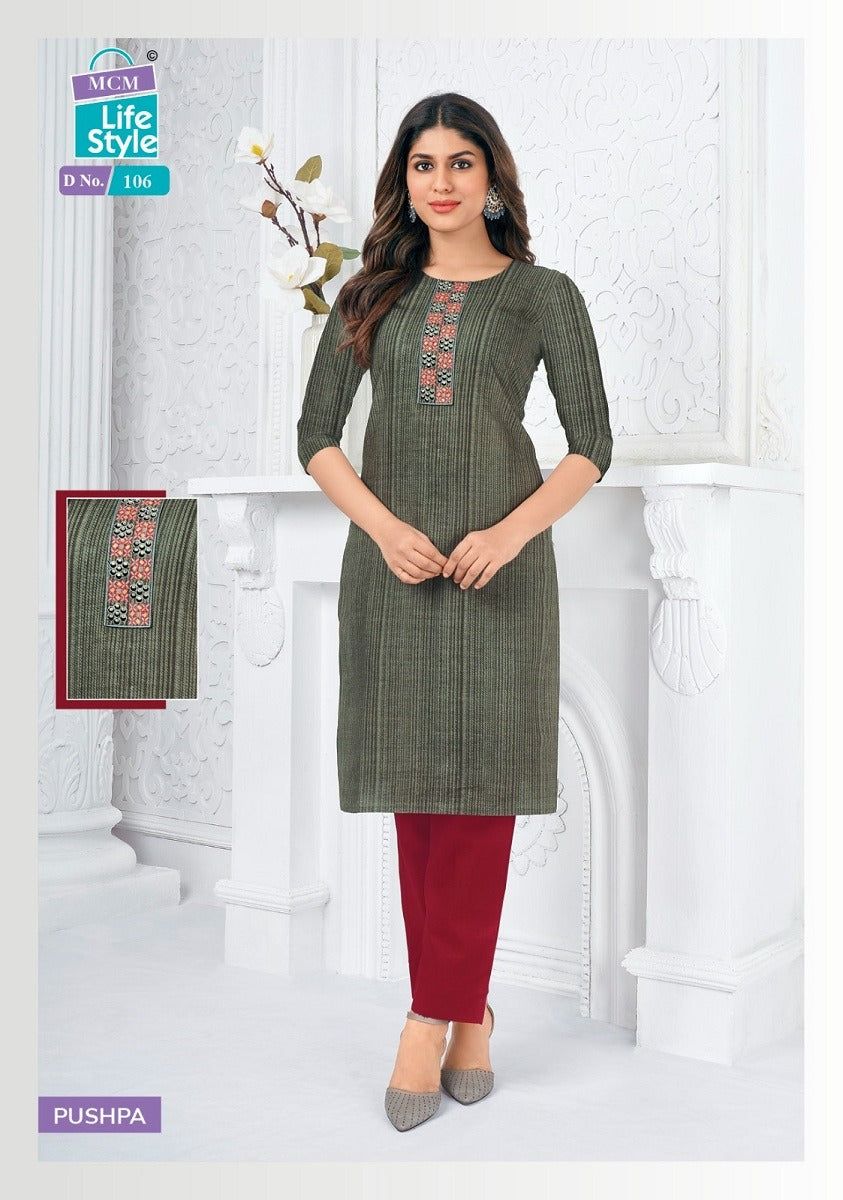 Pushpa Mcm Lifestyle Cotton Straight Cut Kurtis Manufacturer Gujarat