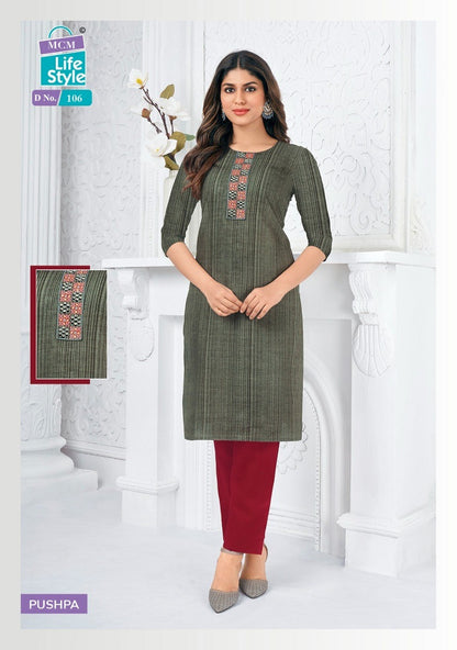 Pushpa Mcm Lifestyle Cotton Straight Cut Kurtis Manufacturer Gujarat