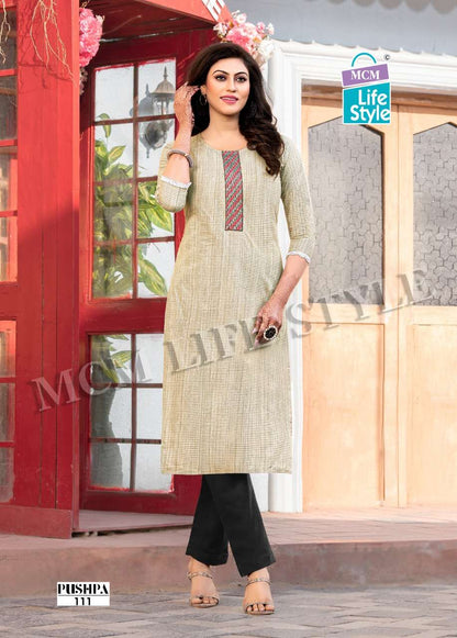 Pushpa Mcm Lifestyle Cotton Straight Cut Kurtis Manufacturer Gujarat