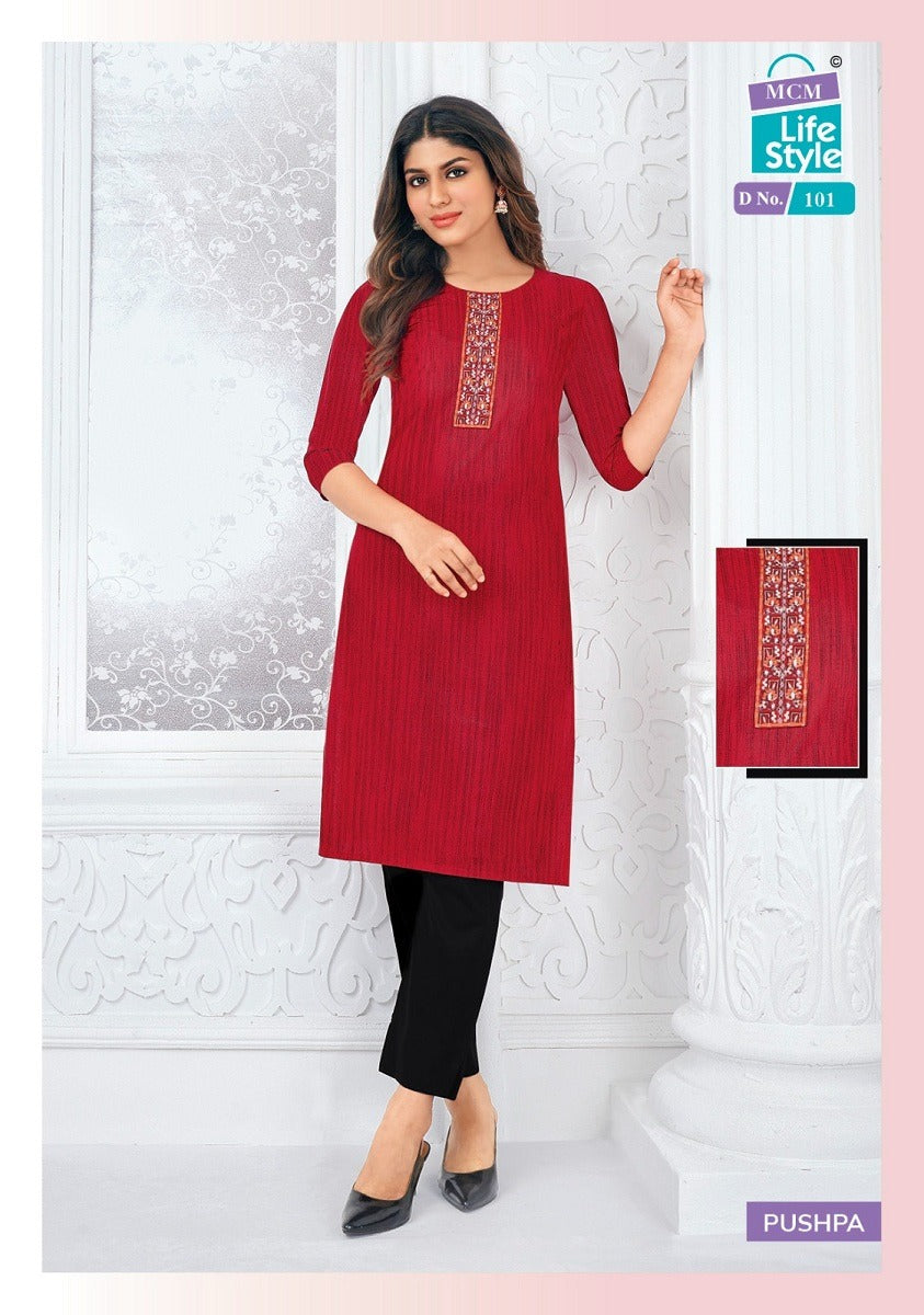 Pushpa Mcm Lifestyle Cotton Straight Cut Kurtis Manufacturer Gujarat