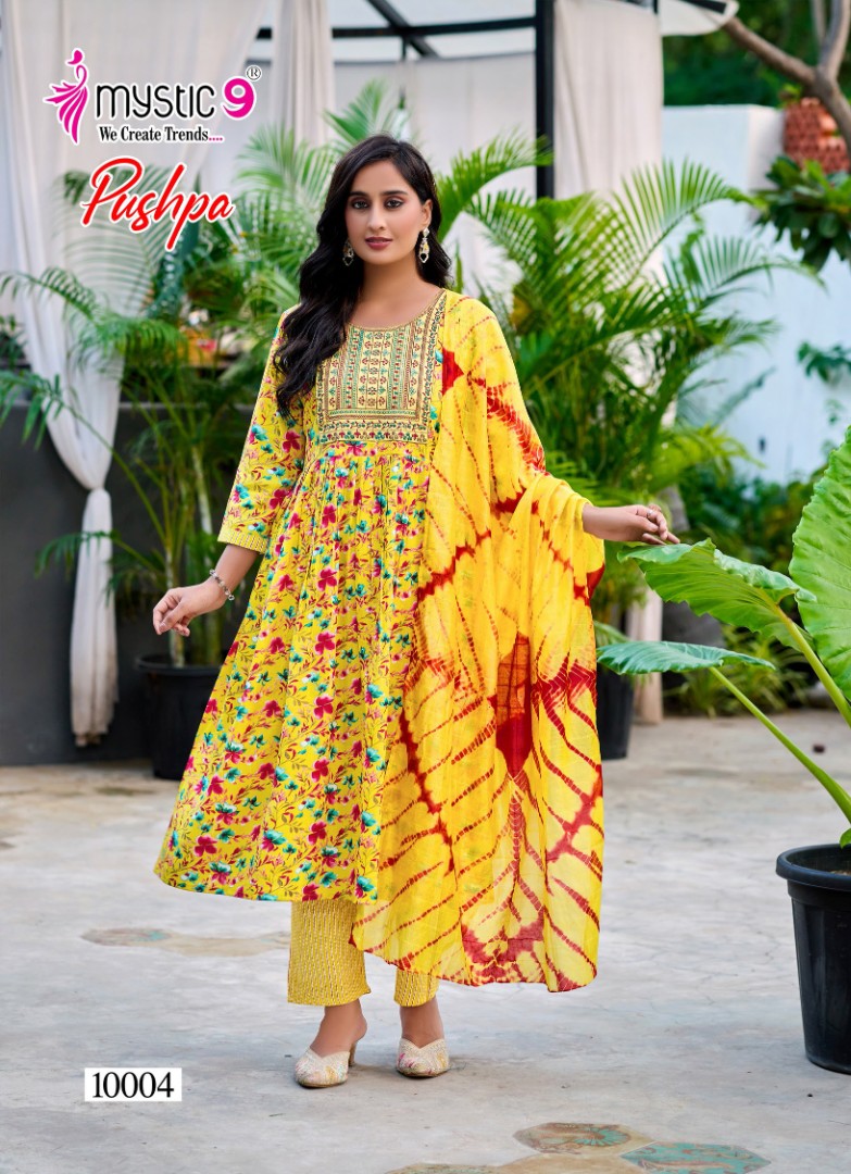 Pushpa Vol 10 Mystic 9 Rayon Readymade Anarkali Suits Wholesale Rate