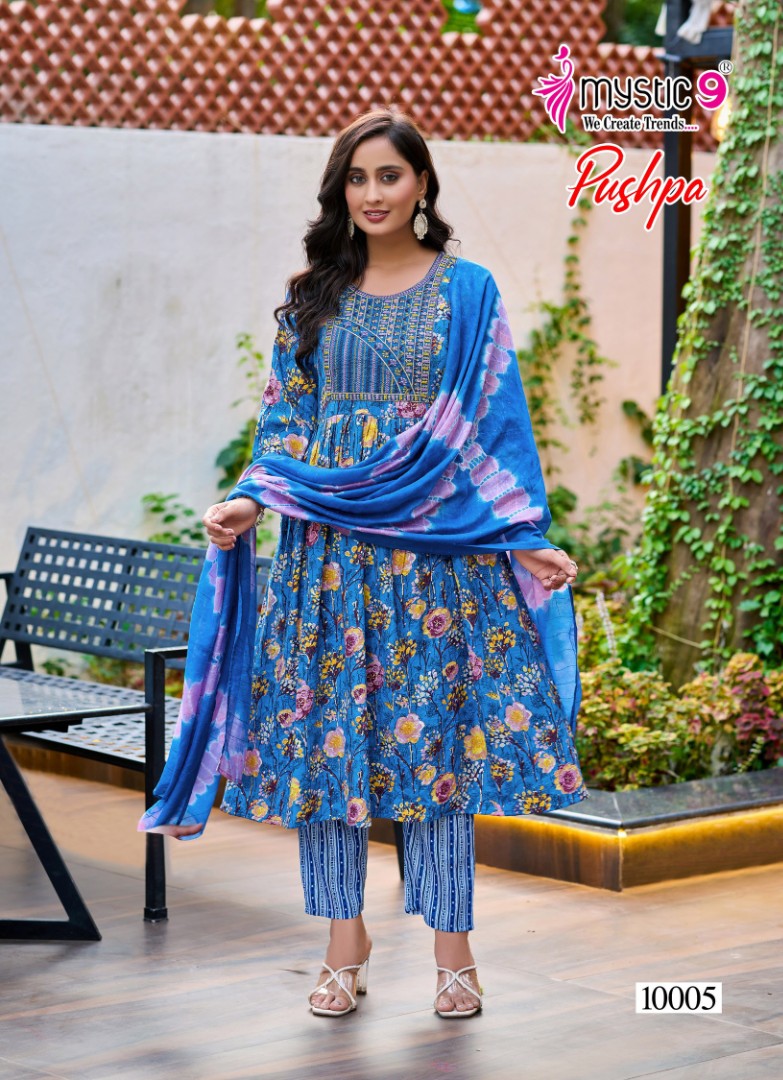 Pushpa Vol 10 Mystic 9 Rayon Readymade Anarkali Suits Wholesale Rate