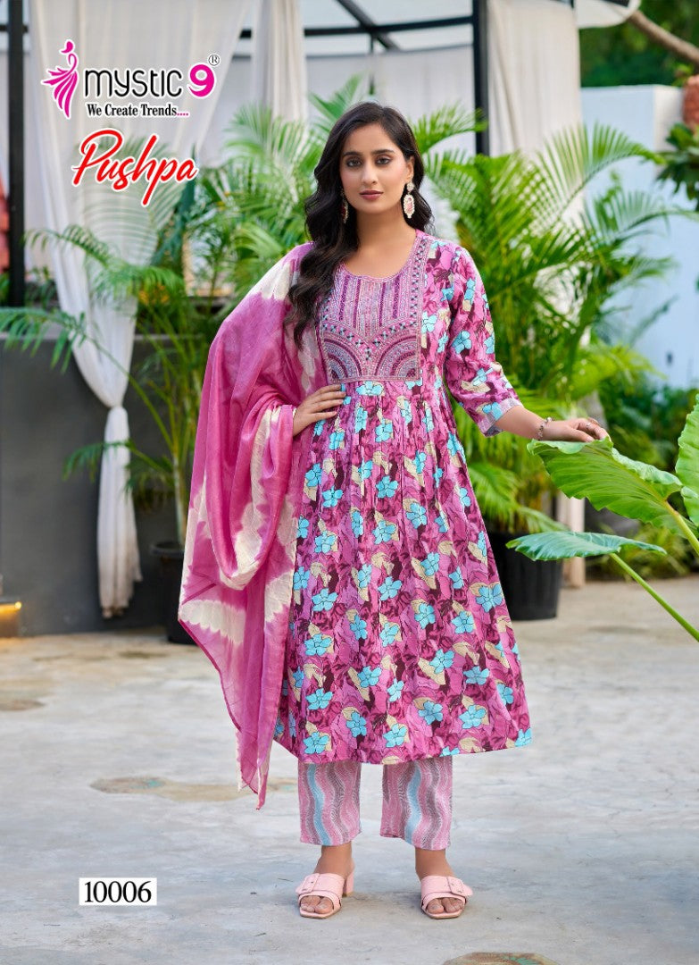 Pushpa Vol 10 Mystic 9 Rayon Readymade Anarkali Suits Wholesale Rate