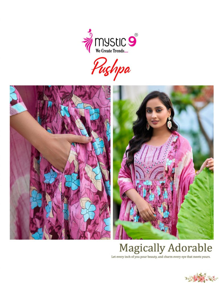 Pushpa Vol 10 Mystic 9 Rayon Readymade Anarkali Suits Wholesale Rate