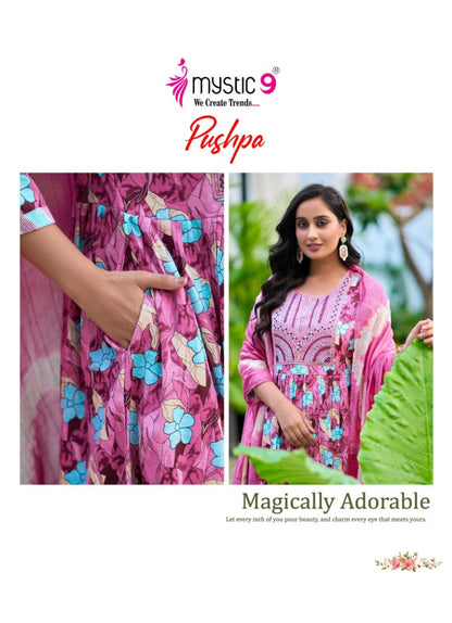 Pushpa Vol 10 Mystic 9 Rayon Readymade Anarkali Suits Wholesale Rate