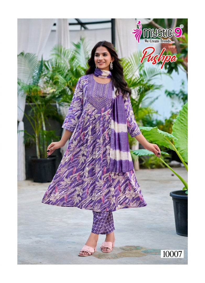 Pushpa Vol 10 Mystic 9 Rayon Readymade Anarkali Suits Wholesale Rate