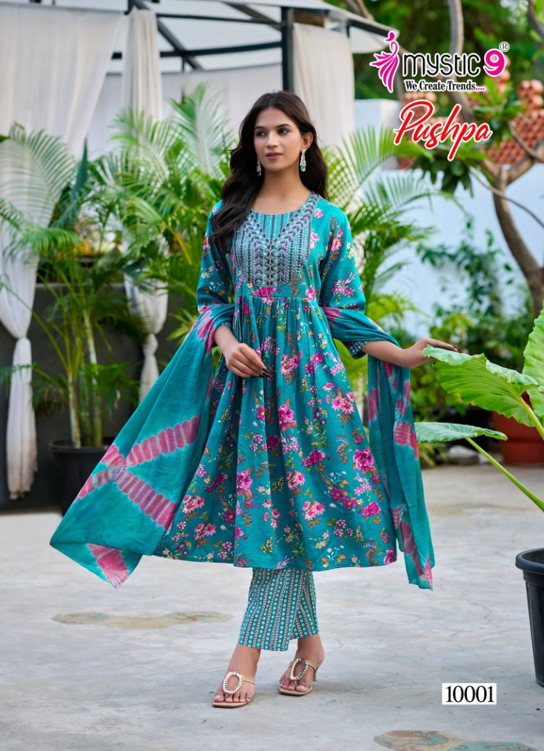 Pushpa Vol 10 Mystic 9 Rayon Readymade Anarkali Suits Wholesale Rate