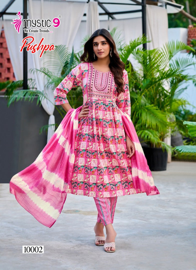 Pushpa Vol 10 Mystic 9 Rayon Readymade Anarkali Suits Wholesale Rate