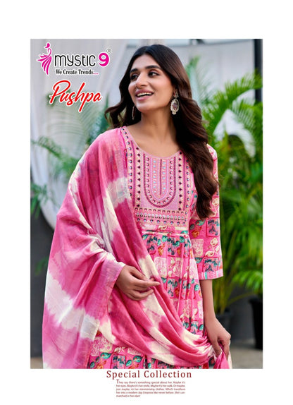 Pushpa Vol 10 Mystic 9 Rayon Readymade Anarkali Suits Wholesale Rate
