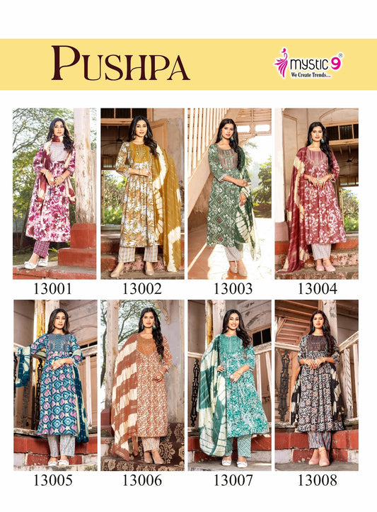 Pushpa Vol 13 Mystic 9 Rayon Capsule Readymade Pant Style Suits Wholesaler Gujarat