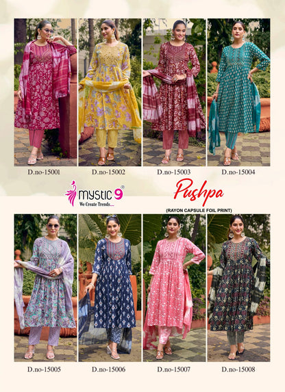 Pushpa Vol 15 Mystic 9 Rayon Readymade Anarkali Suits Wholesaler Gujarat