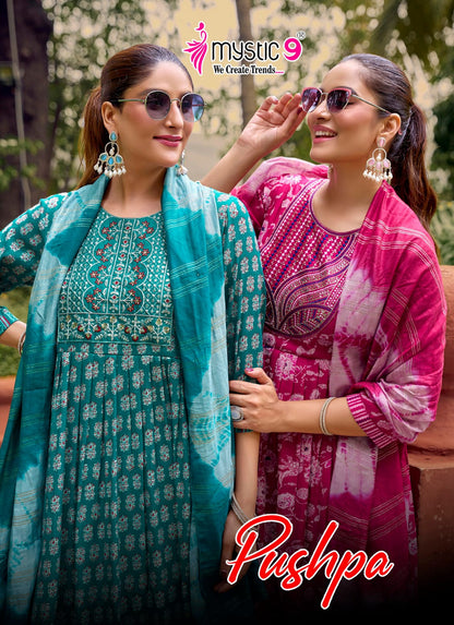 Pushpa Vol 15 Mystic 9 Rayon Readymade Anarkali Suits Wholesaler Gujarat