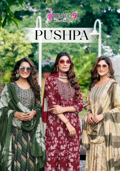Pushpa Vol 2 Mystic 9 Rayon Capsule Readymade Pant Style Suits Exporter