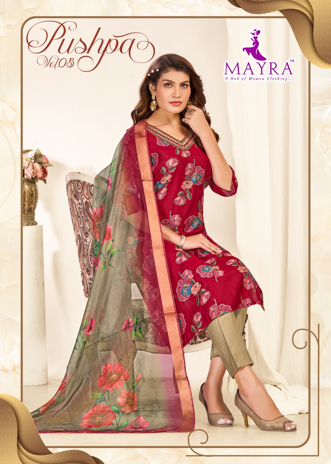 Pushpa Vol 5 Mayra Vertican Readymade Pant Style Suits Manufacturer Gujarat