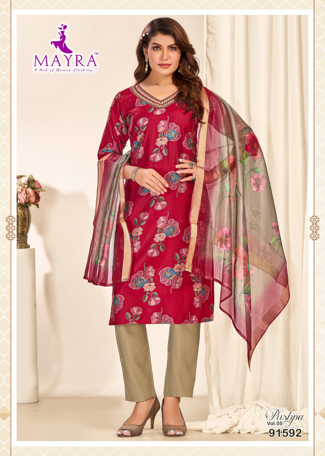 Pushpa Vol 5 Mayra Vertican Readymade Pant Style Suits Manufacturer Gujarat