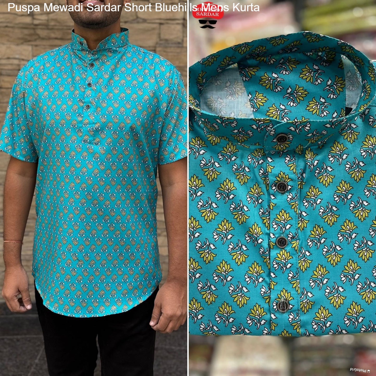Puspa Mewadi Sardar Short Bluehills Cotton Mens Kurta Supplier Ahmedabad