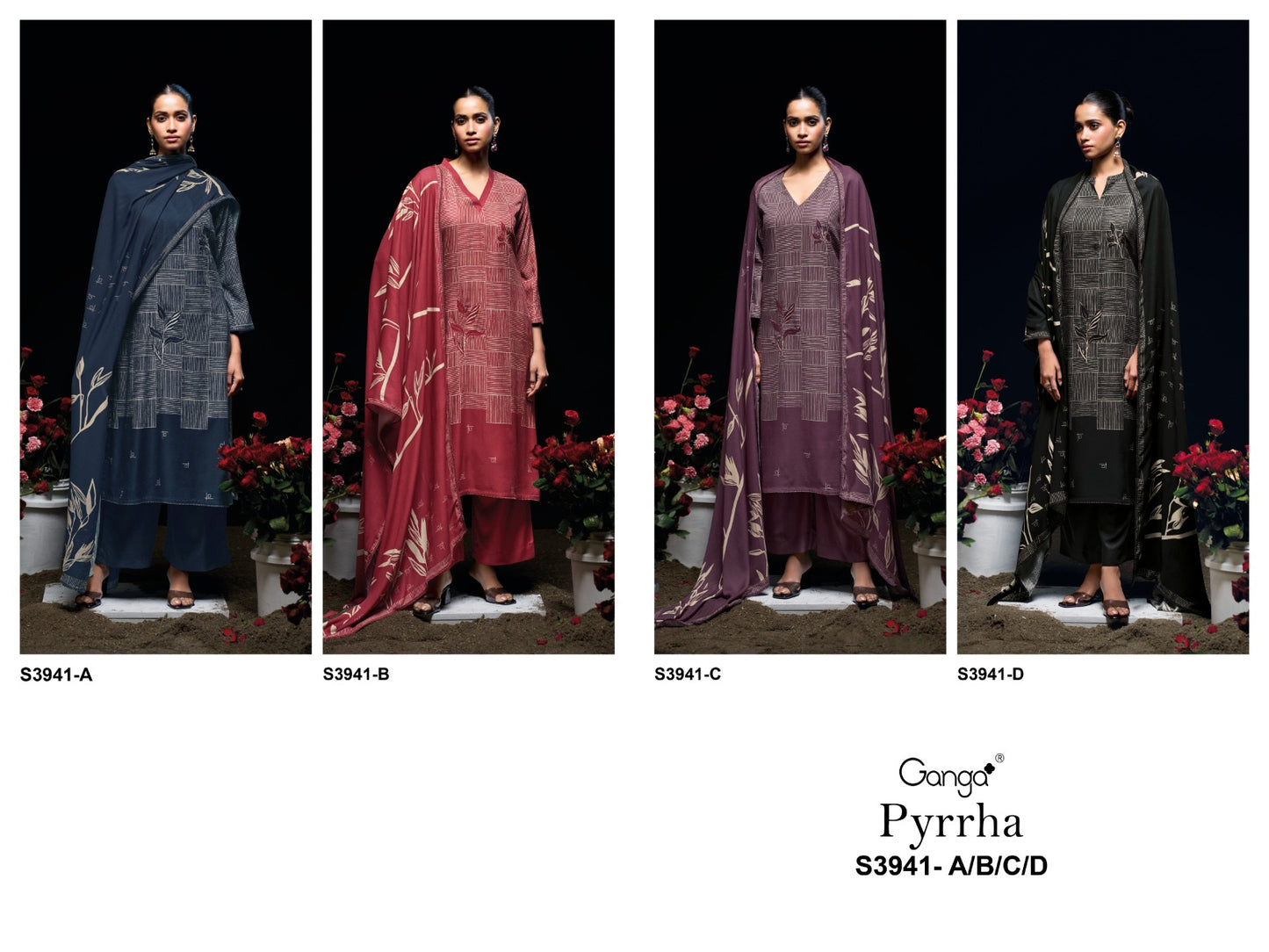 Pyrrha 3941 Ganga Wool Pashmina Suits Wholesale Rate