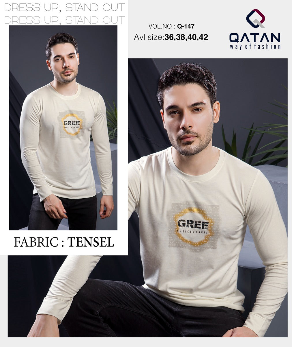 Q 147 Round Neck Qatan 50S Tencel Mens Tshirts Wholesale Price