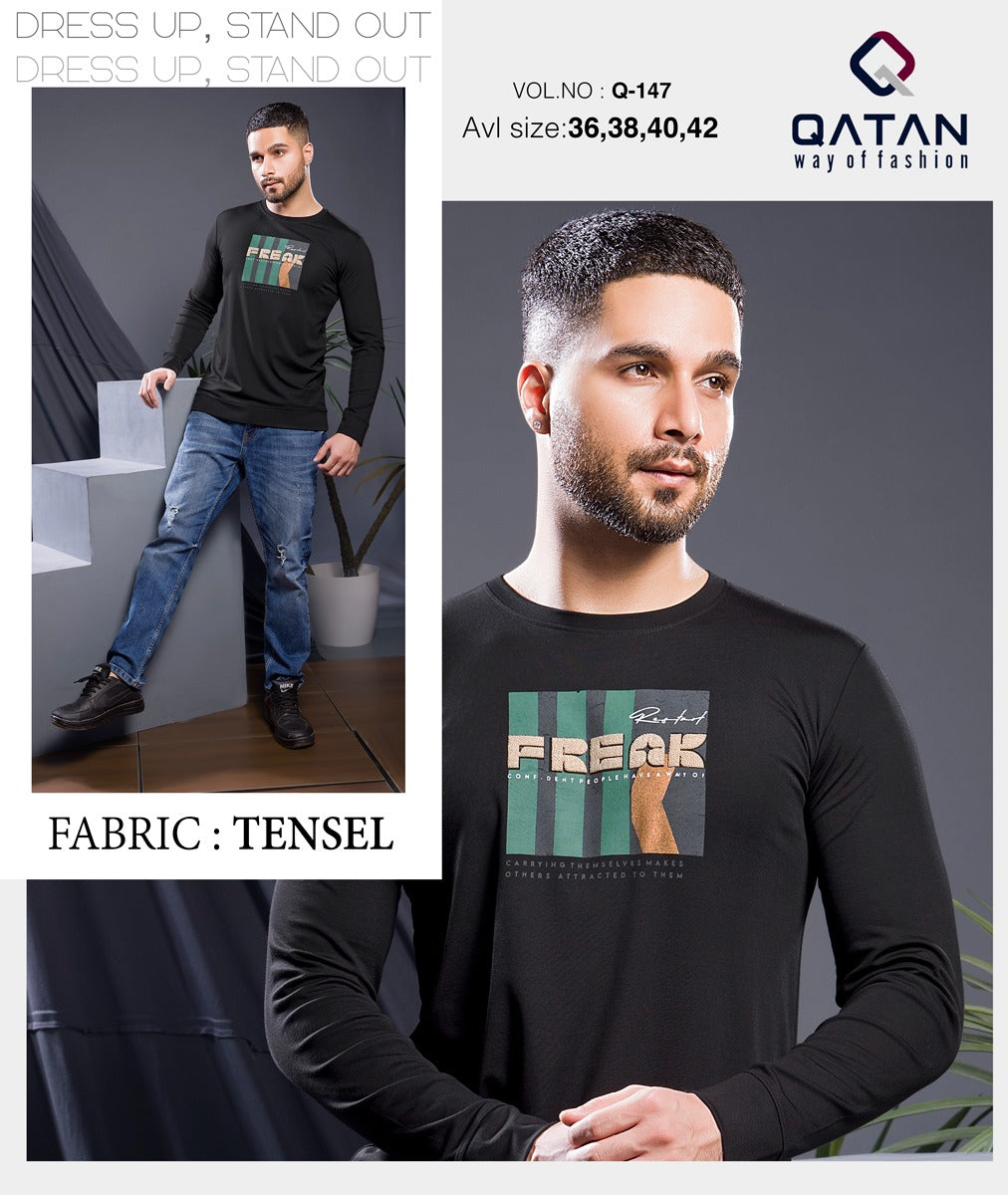 Q 147 Round Neck Qatan 50S Tencel Mens Tshirts Wholesale Price