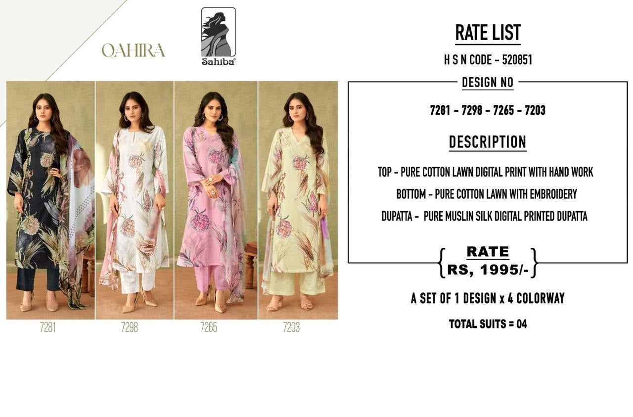 Qahira Sahiba Cotton Lawn Pant Style Suits Wholesale Price