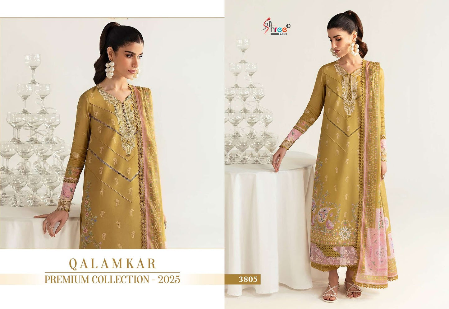 Qalamkar Premium Collection 2025 Shree Fabs Cotton Pakistani Patch Work Suits Exporter India