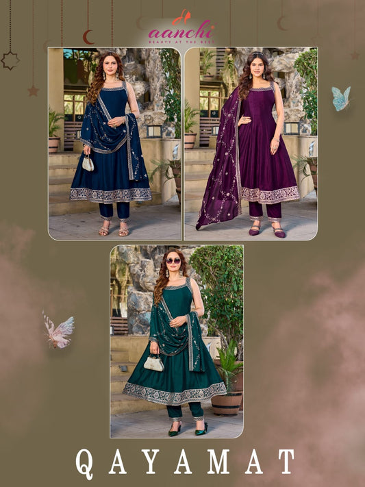 Qayamat Aanchi Vichitra Silk Readymade Anarkali Suits Wholesaler Ahmedabad