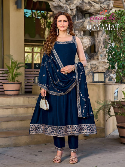 Qayamat Aanchi Vichitra Silk Readymade Anarkali Suits Wholesaler Ahmedabad