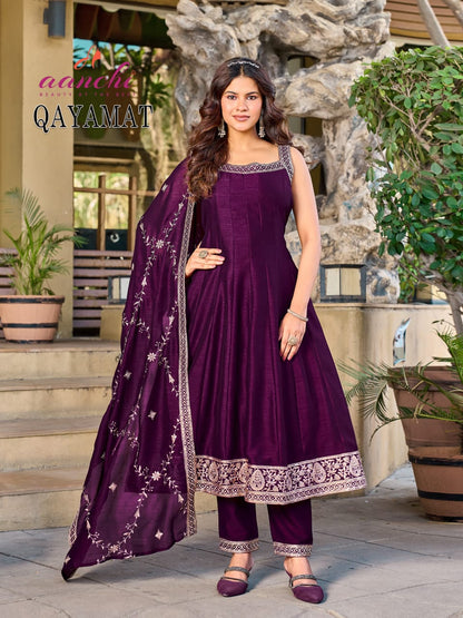 Qayamat Aanchi Vichitra Silk Readymade Anarkali Suits Wholesaler Ahmedabad