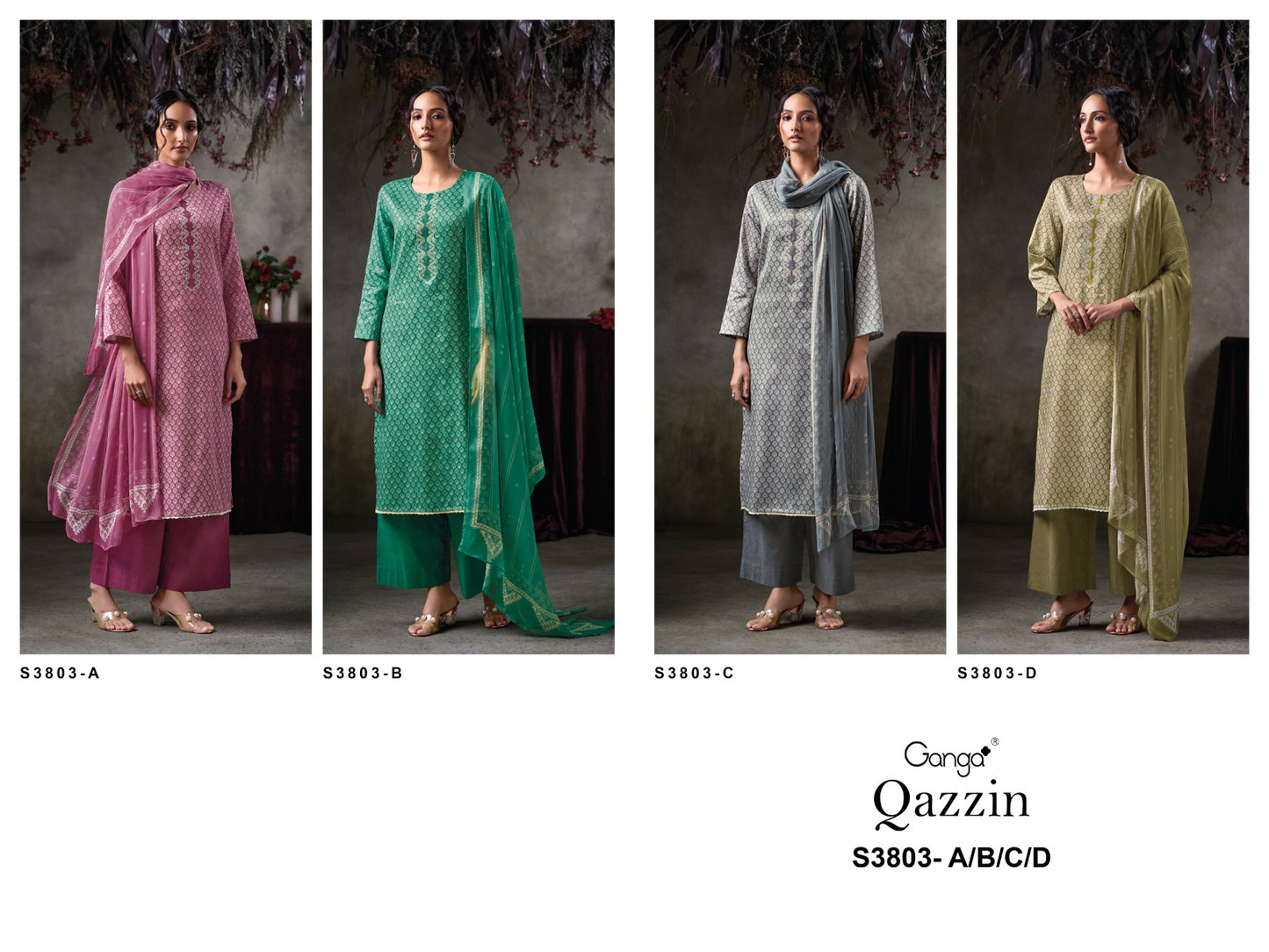 Qazzin 3803 Ganga Premium Cotton Plazzo Style Suits Manufacturer