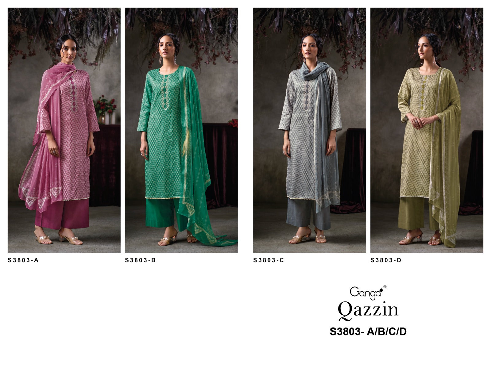 Qazzin 3803 Ganga Premium Cotton Plazzo Style Suits Manufacturer
