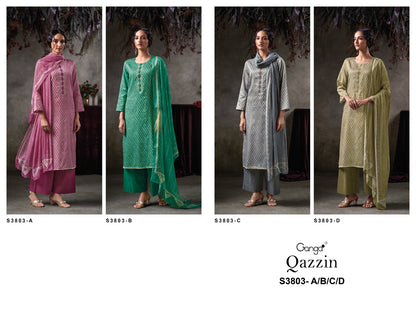 Qazzin 3803 Ganga Premium Cotton Plazzo Style Suits Manufacturer