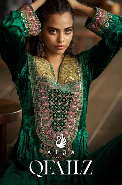 Qealiz Aiqa Viscose Velvet Suits Exporter India