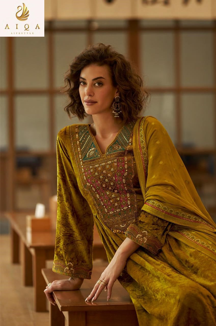 Qealiz Aiqa Viscose Velvet Suits Exporter India
