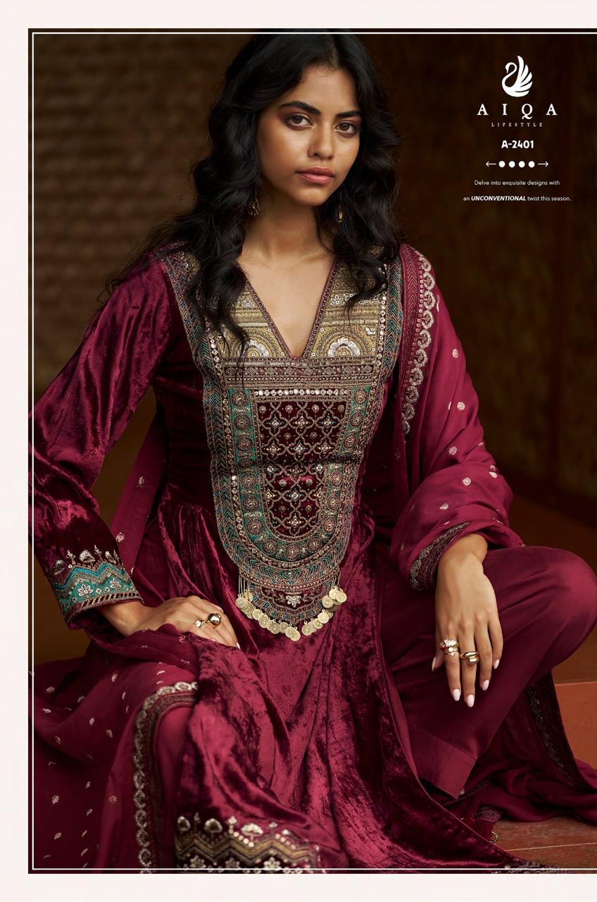 Qealiz Aiqa Viscose Velvet Suits Exporter India