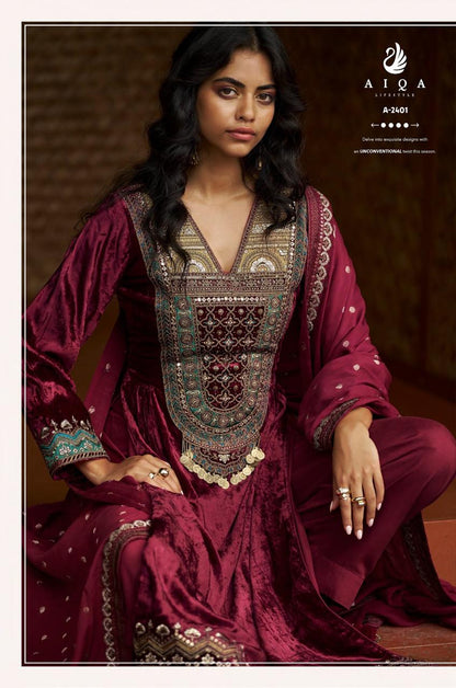 Qealiz Aiqa Viscose Velvet Suits Exporter India