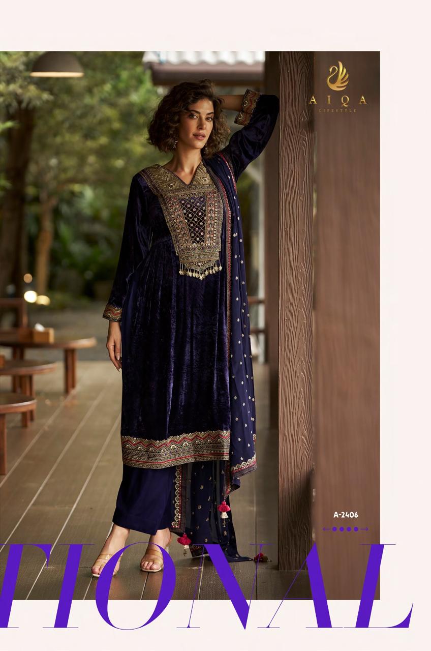 Qealiz Aiqa Viscose Velvet Suits Exporter India