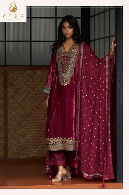 Qealiz Aiqa Viscose Velvet Suits Exporter India